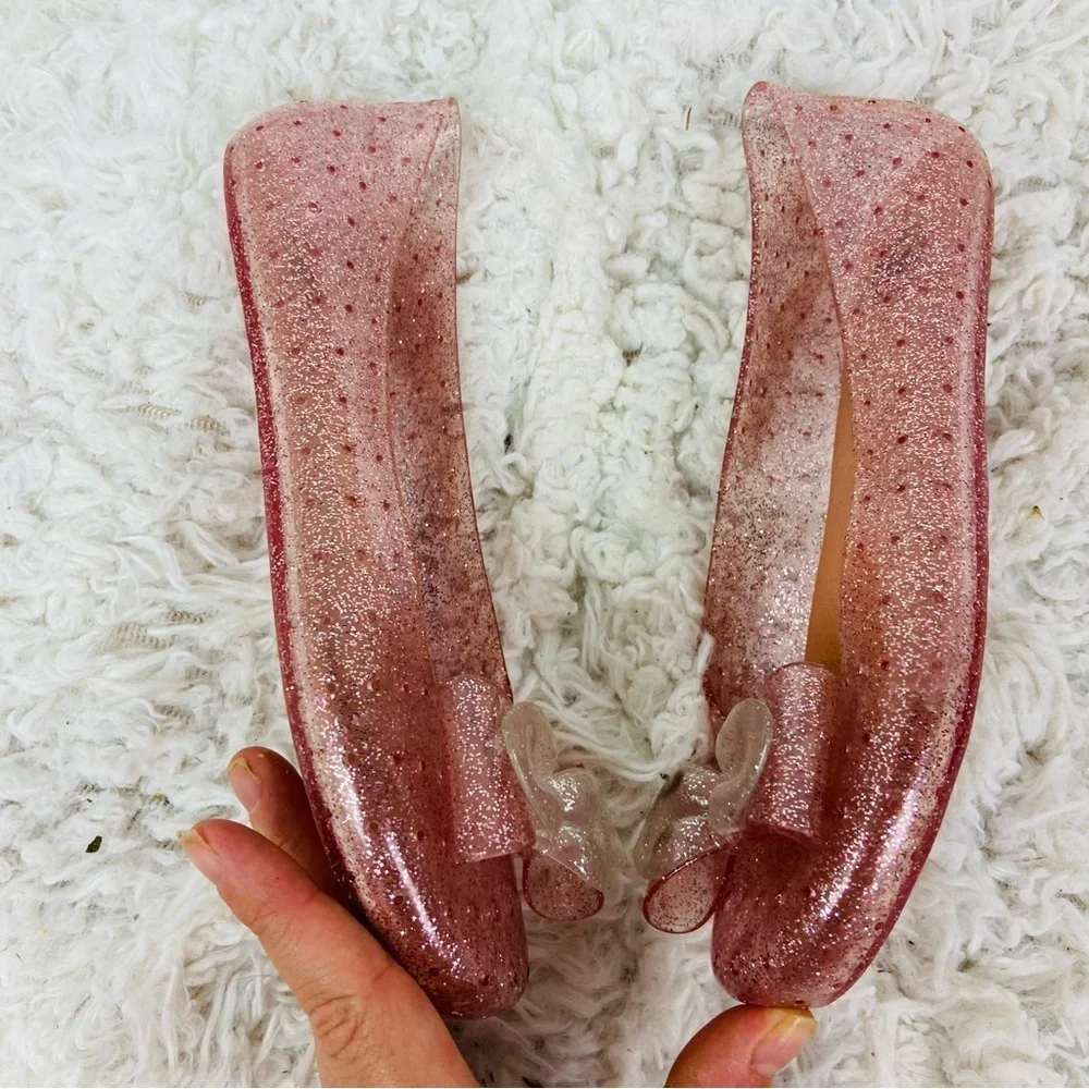 Wonder Nation Pink Glitter gel Bow Flats size 1
